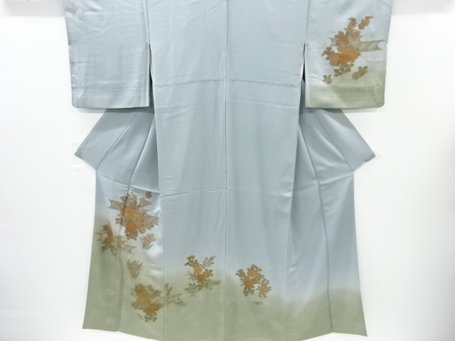 アンティーク　汕頭蘇州刺繍霞に牡丹・枝梅模様着物